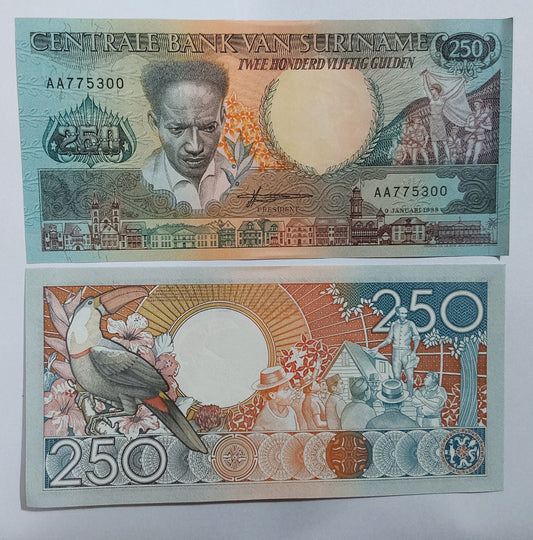 Suriname 250 Gulden 1998 UNC odd denomination - ZealHobbieZ
