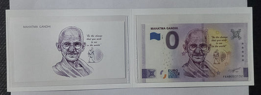 Zero Euro 2023-2 Souvenir Banknote of Mahatma Gandhi note with folder Malta - ZealHobbieZ
