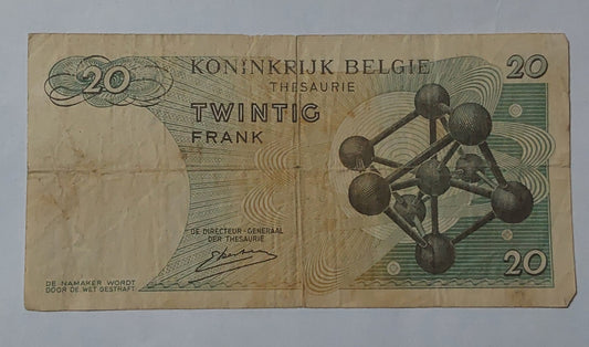 Belgium 20 Francs - Baudouin I 1964 P138 Used note ending serial no: 7237 - ZealHobbieZ