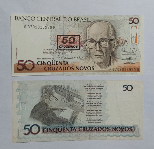 Brazil 50 Cruzeiros Overprinted UNC P223 1990 - ZealHobbieZ
