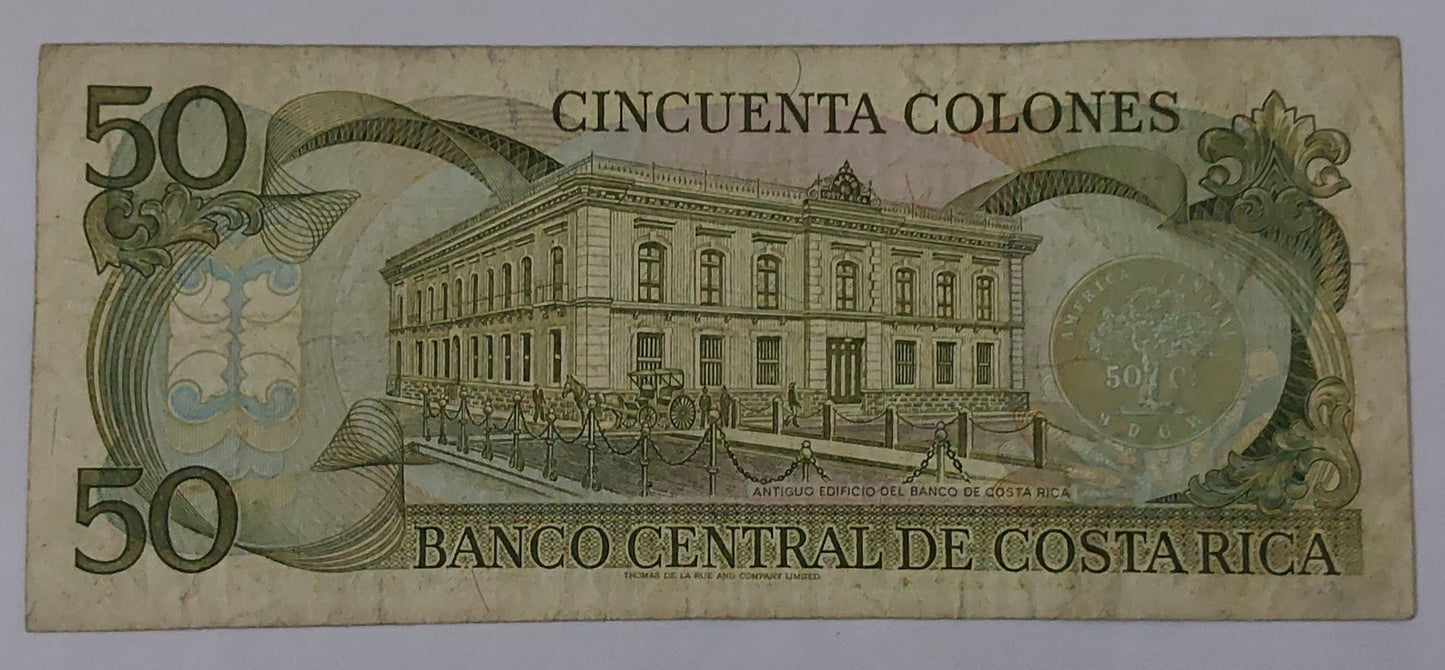 Costa Rica 50 Colones (Series E) 1993 P257 Used - ZealHobbieZ