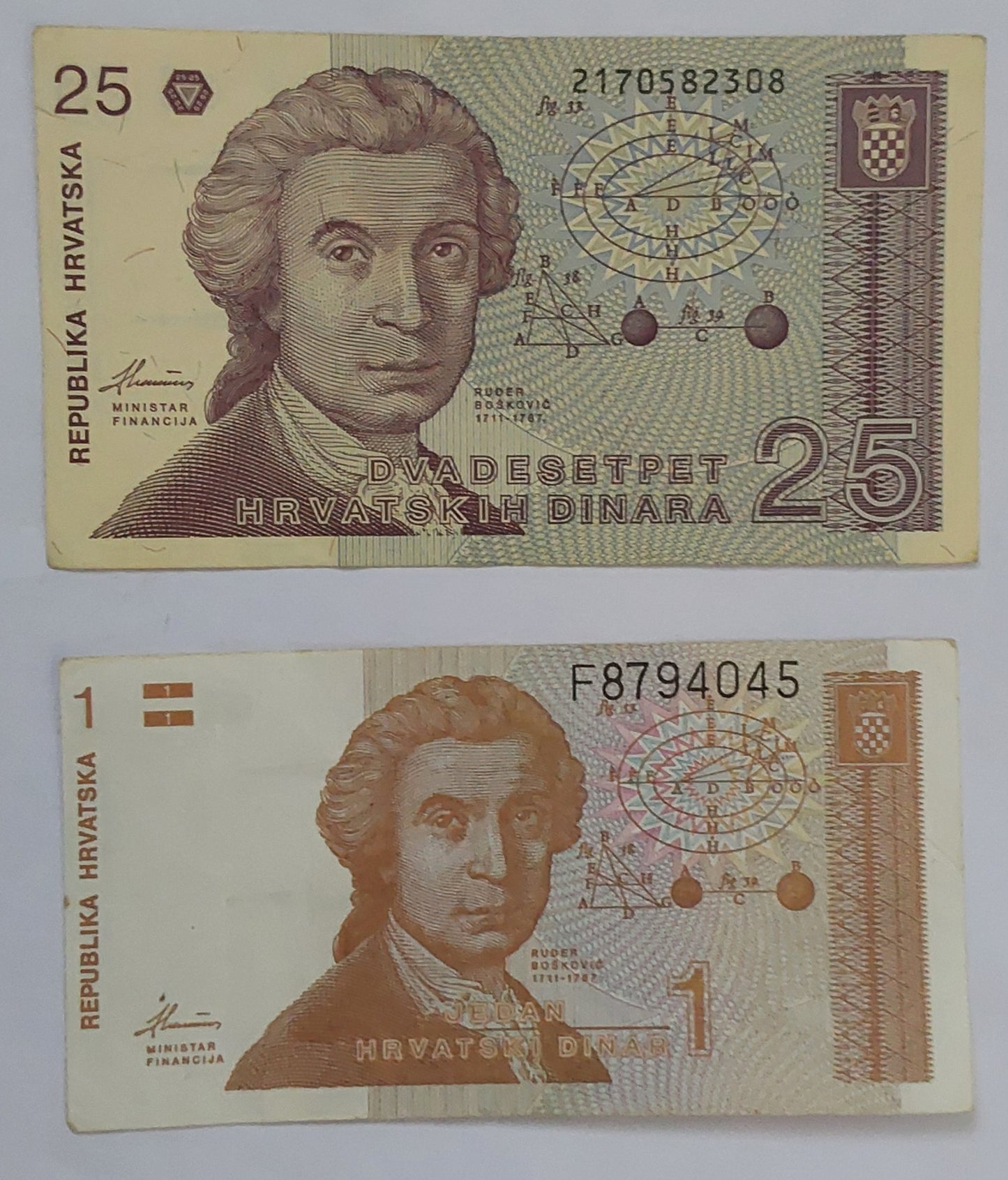 Croatia 1,25 Dinara 1991 set Used note {P16 , P19} - ZealHobbieZ