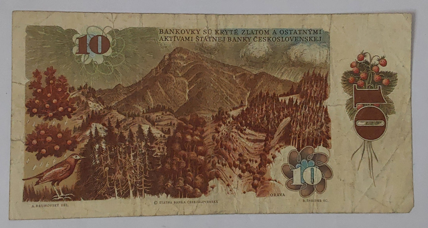 Czechoslovakia 10 Korun 1986 P94 Used note ending serial no:357 - ZealHobbieZ