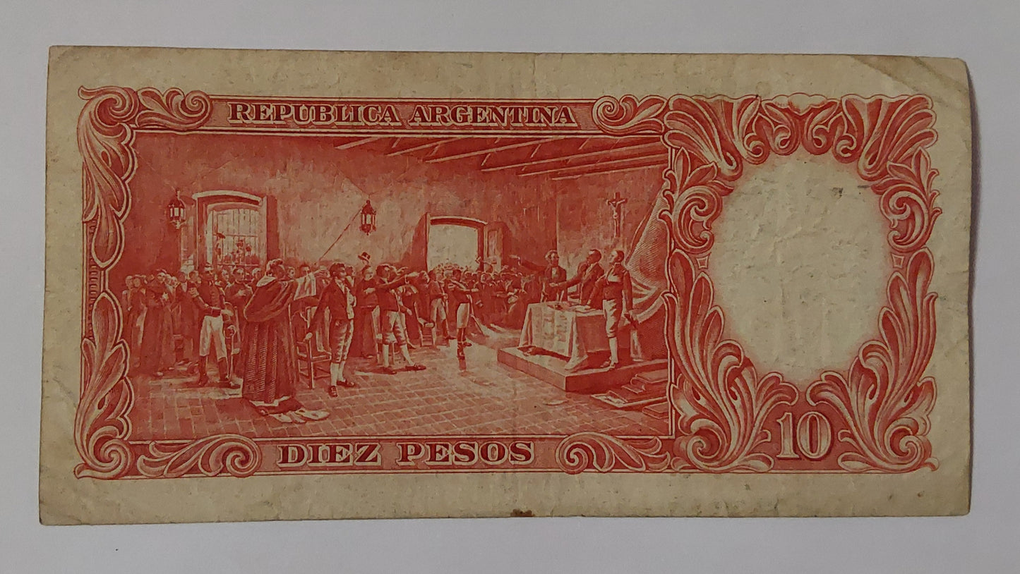 Argentina 10 Pesos P270 Used note ending serial no: 718 - ZealHobbieZ