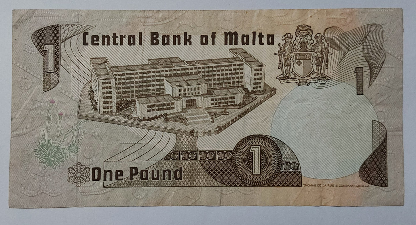 Malta 1 Lira / 1 Pound P34 Used note ending serial no: 862 - ZealHobbieZ