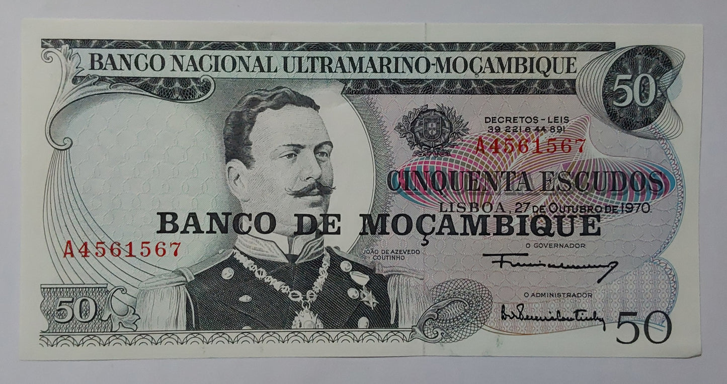Mozambique 50 Escudos Overprint note 1976 P116 UNC - ZealHobbieZ