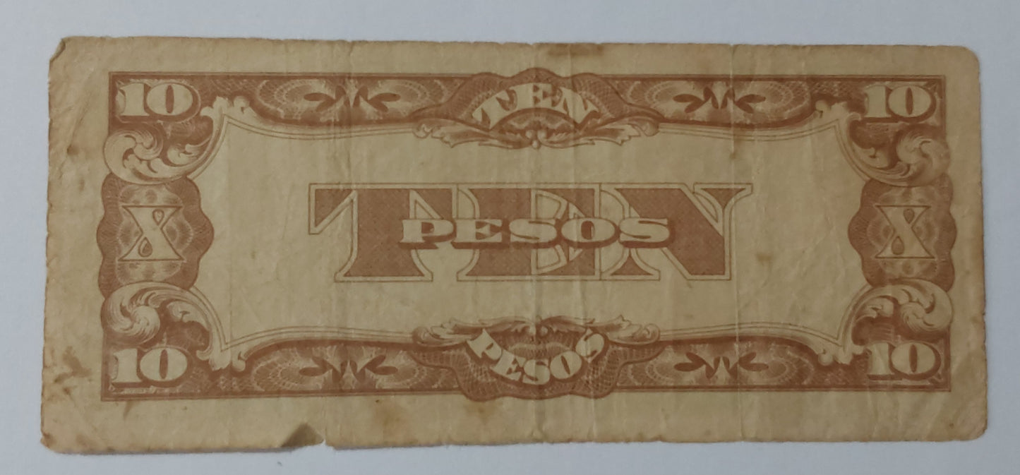 Philippines 10 Pesos (Japanese Government occupation ) 1942 P108 heavily Used note - ZealHobbieZ