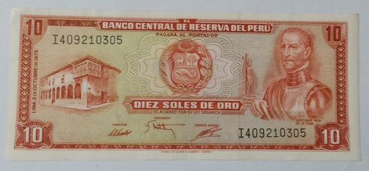 Peru 10 Soles de Oro UNC 1975 P106 - ZealHobbieZ
