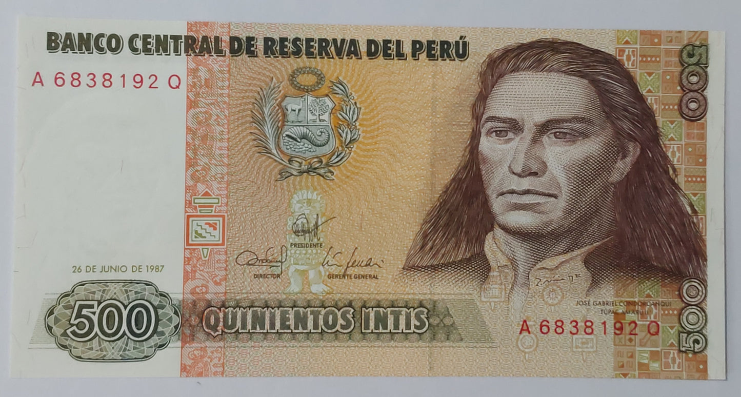 Peru 500 Intis UNC 1987 P134 - ZealHobbieZ