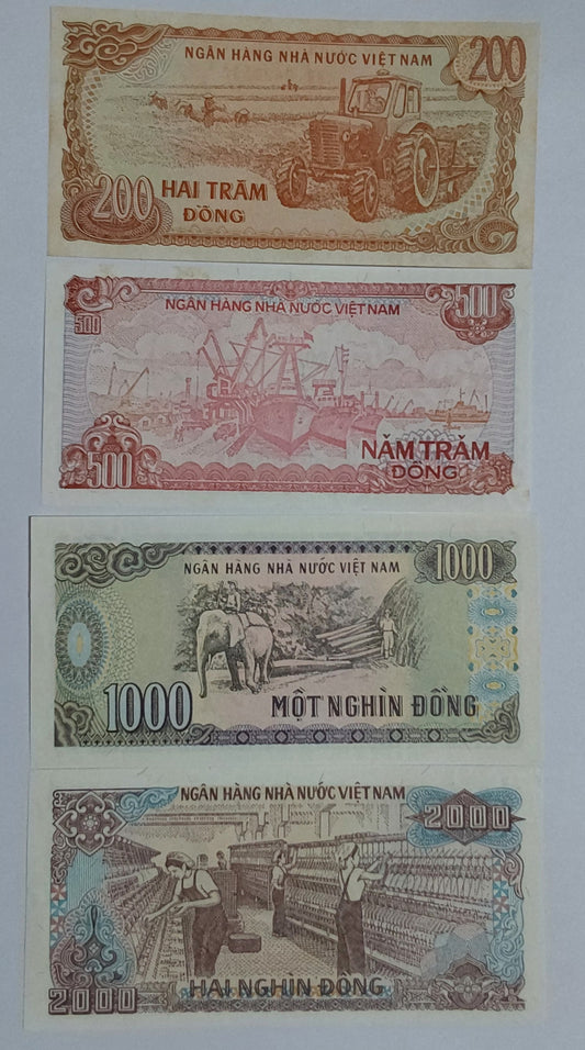 Vietnam Set of 4 UNC notes 200,500,1000,2000 dong - ZealHobbieZ