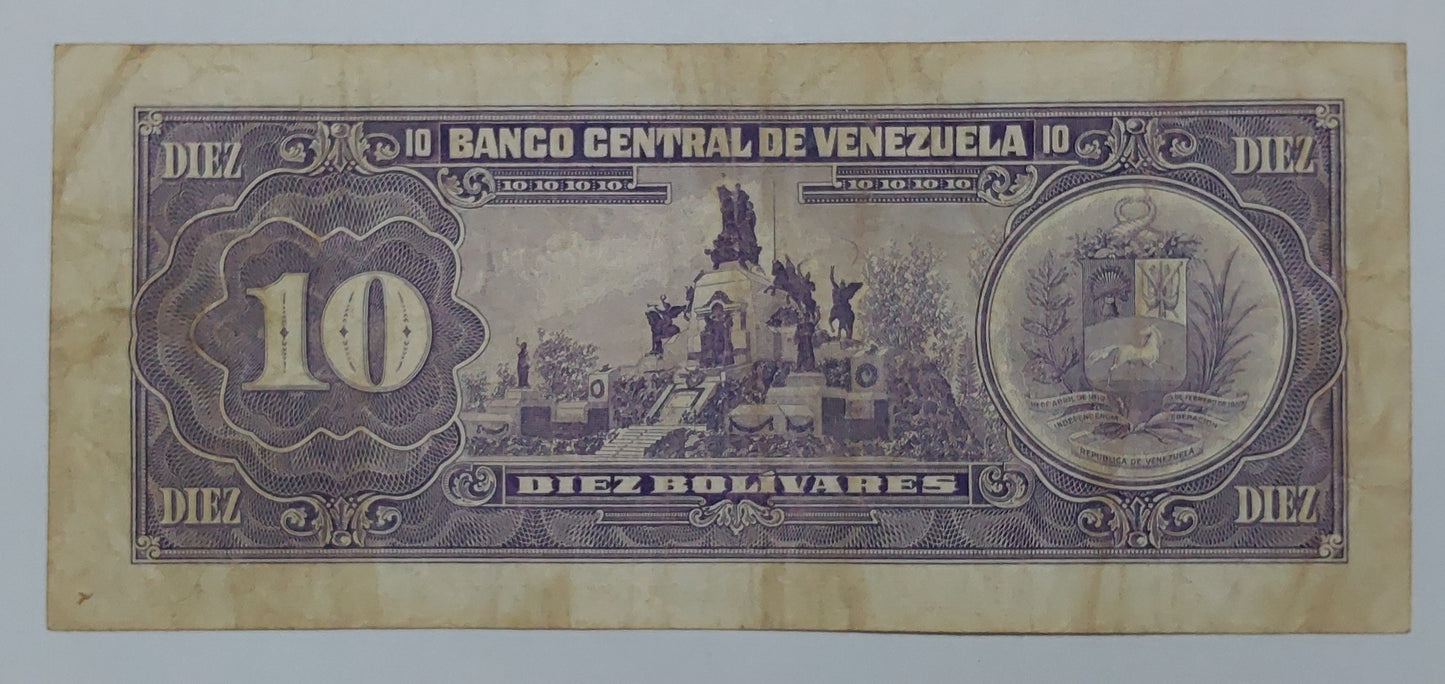 Venezuela 10 Bolívares 1990 P61 Heavily Used ending serial no 923 - ZealHobbieZ