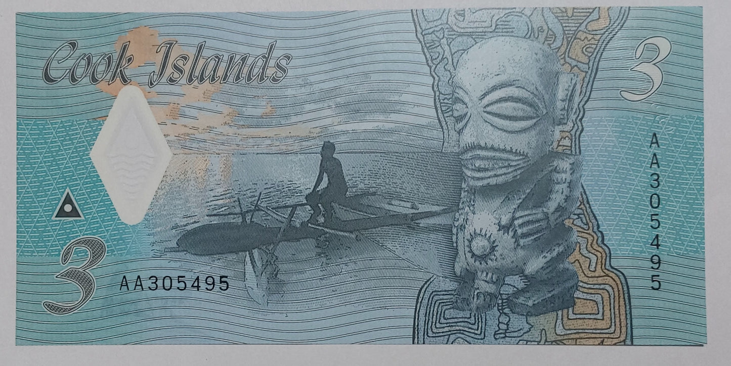 Cook Island 3 Dollars 2021 P11 UNC Polymer - ZealHobbieZ