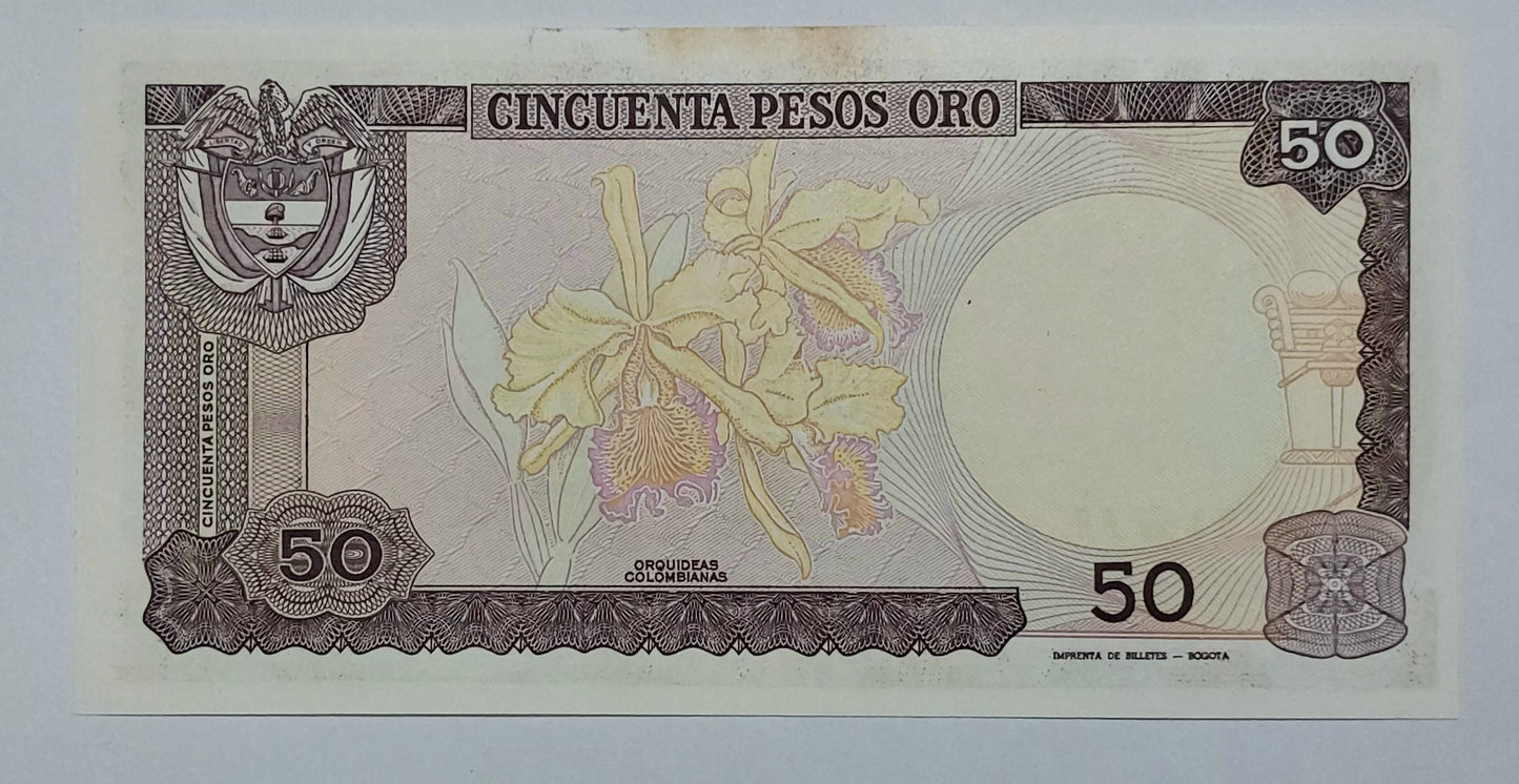 Colombia 50 Pesos 1985 P425 Used note ending serial no:6776 - ZealHobbieZ