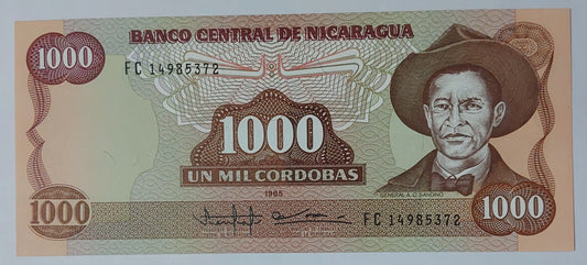 Nicaragua 1000 Cordobas 1985 P145 UNC - ZealHobbieZ