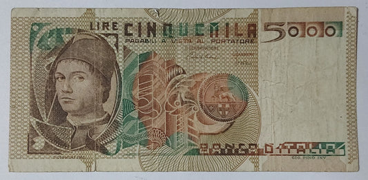Italy 5000 Lira 1980 P105 heavily Used note ending serial no: 122 - ZealHobbieZ