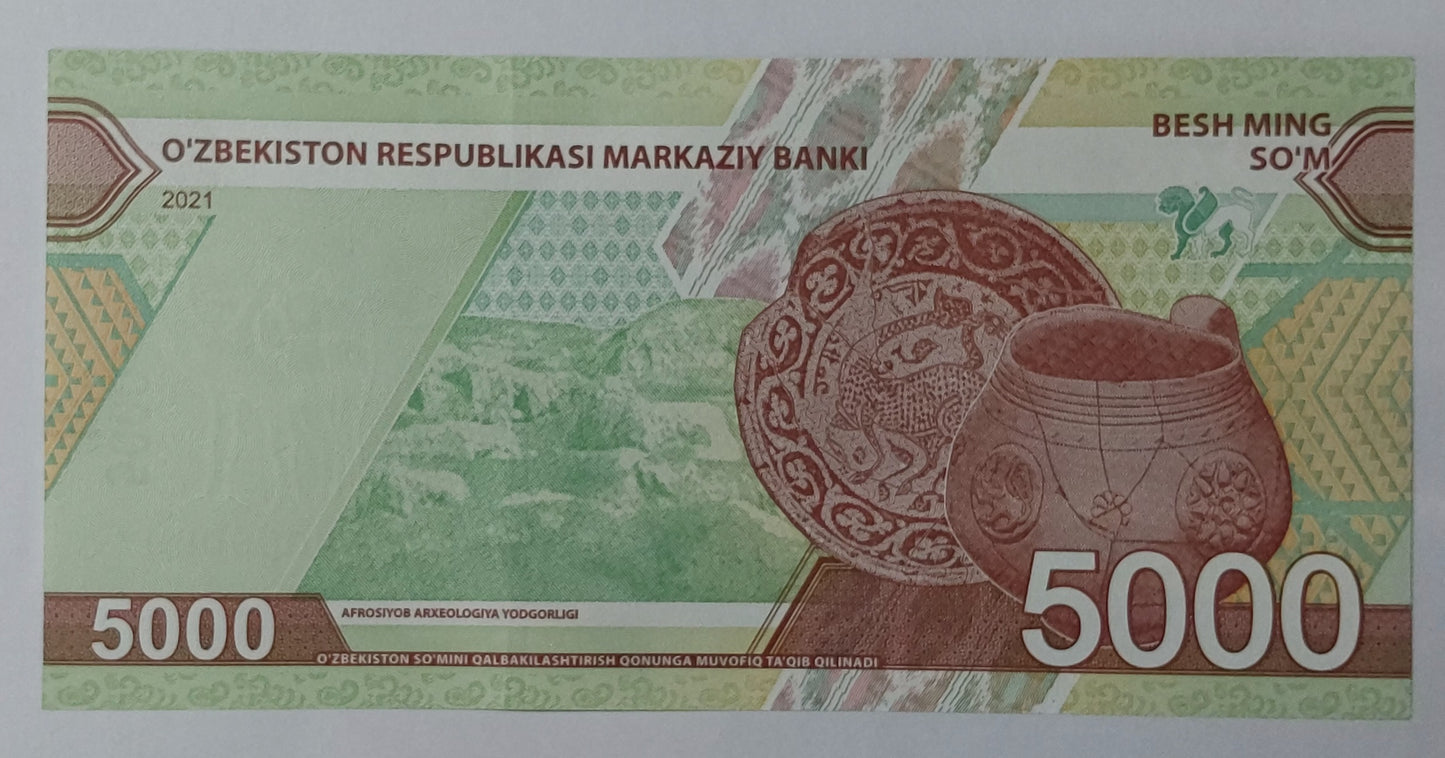 Uzbekistan 5000 Som 2021 UNC - World Bank note collection