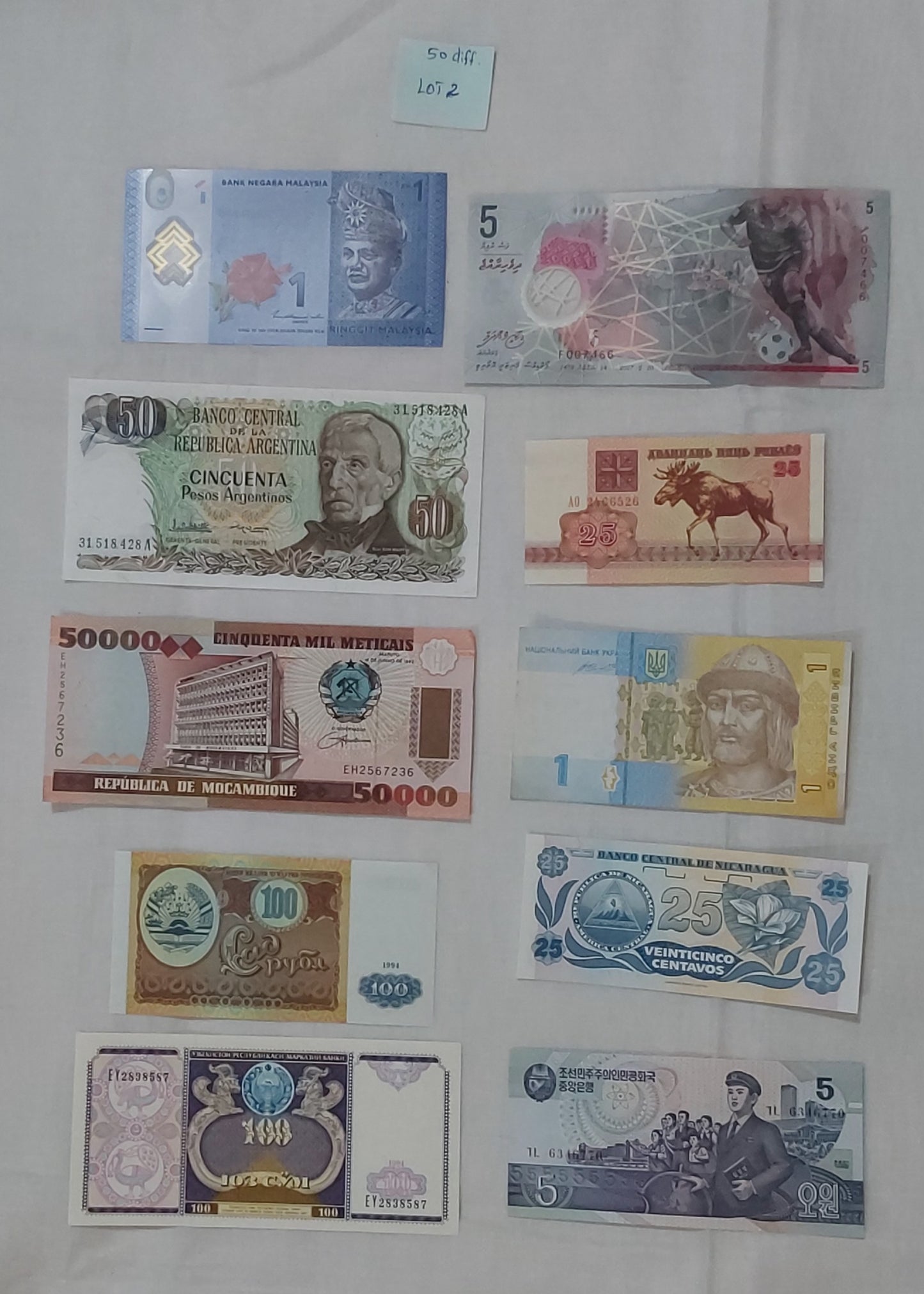 50 Different Country Banknotes SET Lot 2 | Unique UNC Notes for Collectors