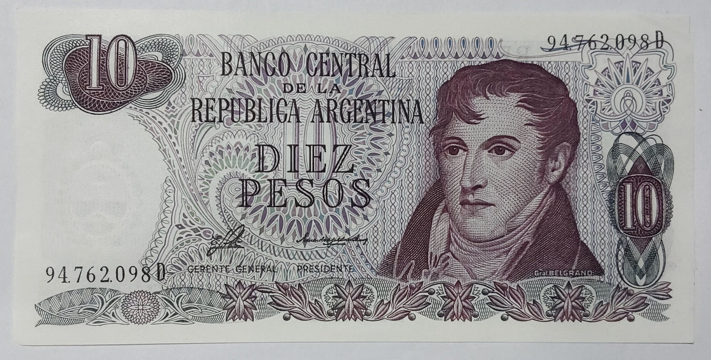 Argentina 10 Pesos P300 1976 UNC- Rare Currency Collection