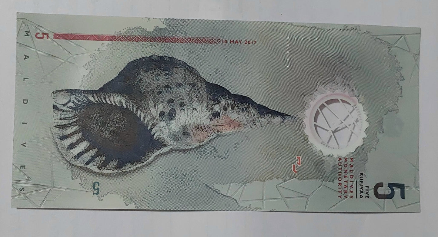 Maldives 5 Rufiyaa Polymer Note 2017 P26A UNC - ZealHobbieZ