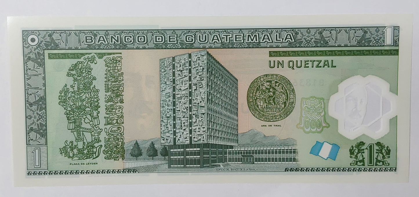 Guatemala 1 Quetzal 2012 P115 UNC Polymer Banknote - ZealhobbieZ