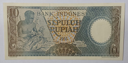 Indonesian 10 Rupiah 1963 P89 UNC ZealhobbieZ