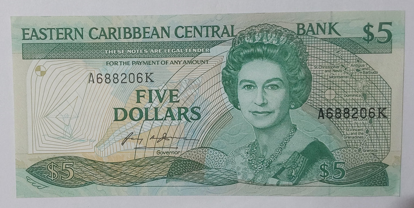 East Carribbean states 5 dollar K ( Saint Kitts & Nevis ) P18k Rare UNC - ZealhobbieZ