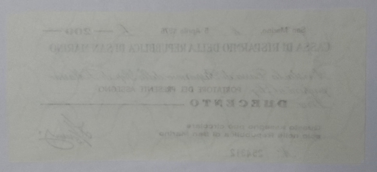 San Marino 200 Lire 1976 P-S102 UNC Rare Country - ZealhobbieZ