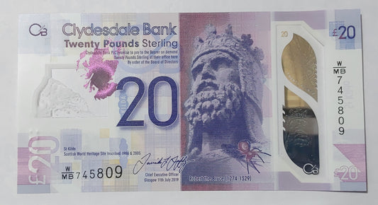 SCOTLAND 20 pound sterling polymer 2019 UNC - ZealhobbieZ (clydesdale bank)
