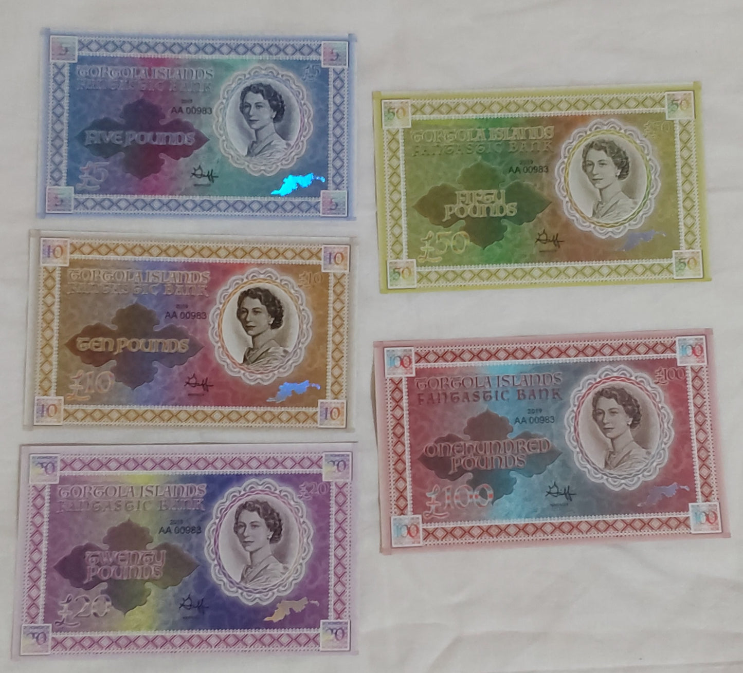 TORTOLA ISLANDS 5, 10, 20, 50, 100 Pounds 2019 FANTASY set