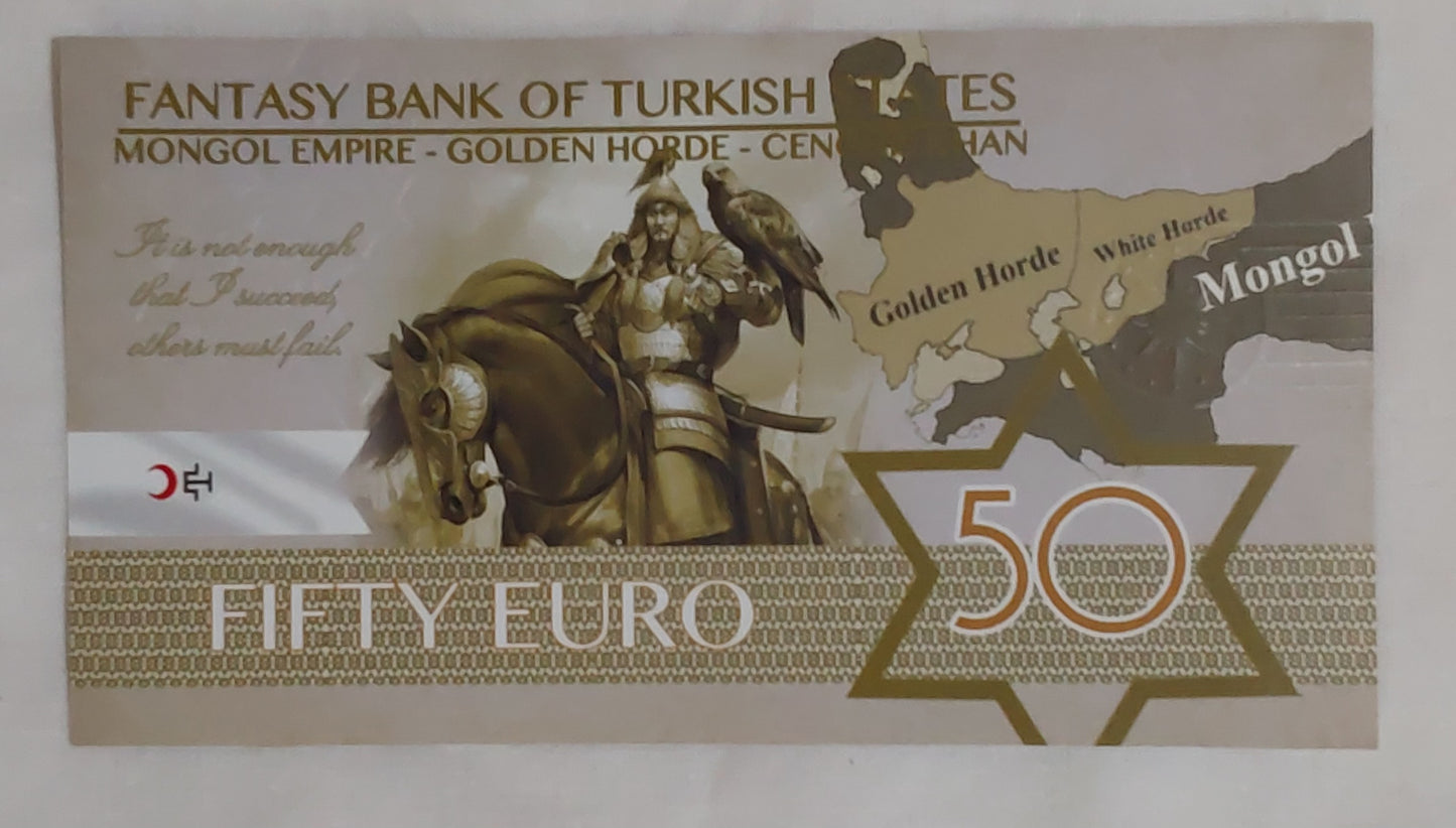 Bank of Turkish states - 10,20,25,50,100,200 Euro (Fantasy banknote) set
