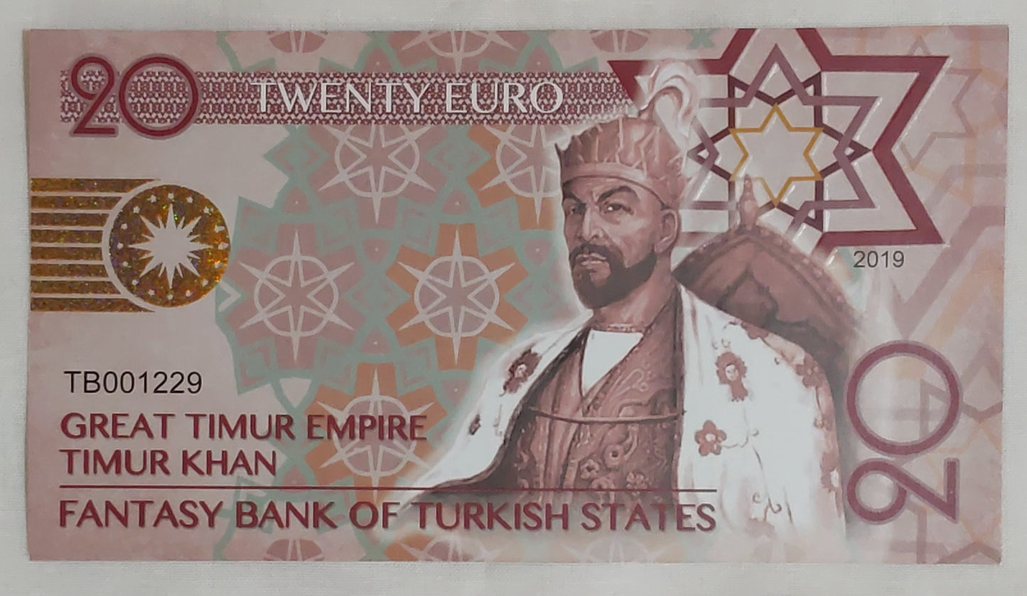 Bank of Turkish states - 10,20,25,50,100,200 Euro (Fantasy banknote) set