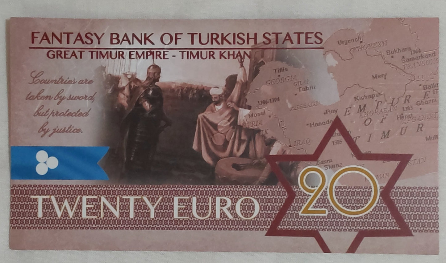 Bank of Turkish states - 10,20,25,50,100,200 Euro (Fantasy banknote) set