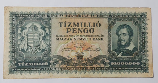 Hungary 10 million pengo 1945 P123 used note