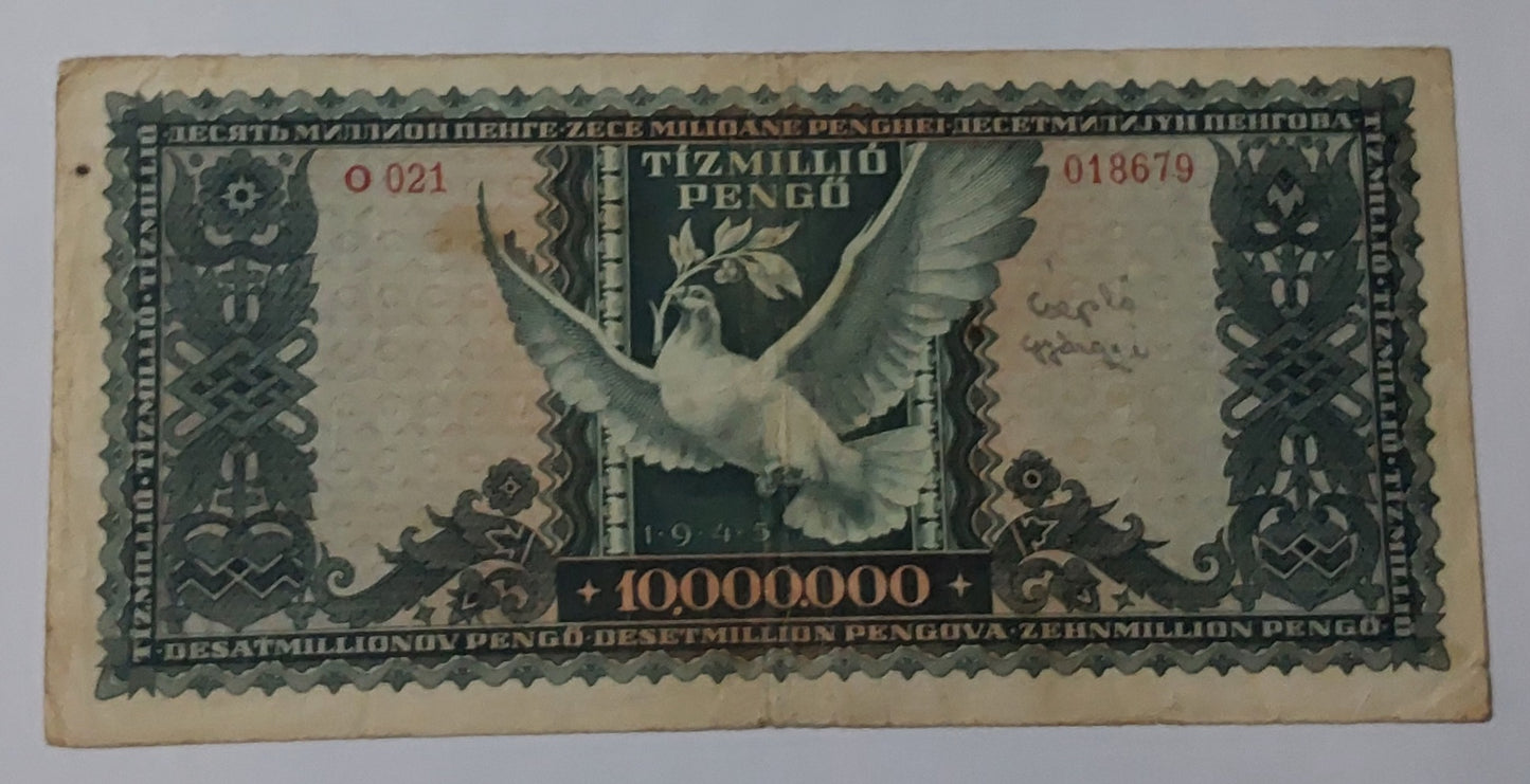 Hungary 10 million pengo 1945 P123 used note