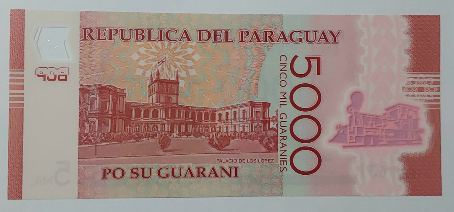PARAGUAY 5000 GURANIES POLYMER 2022 P234 UNC