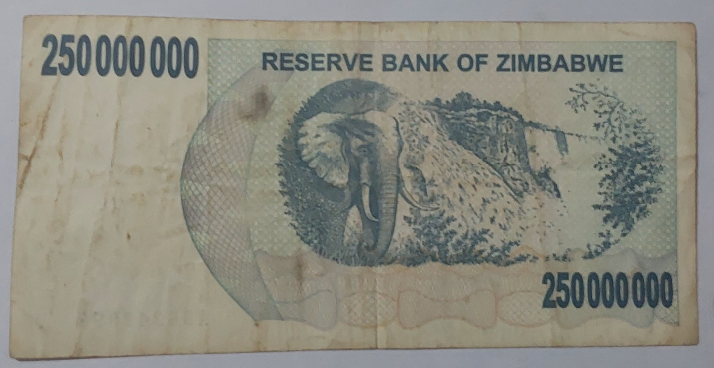 Zimbabwe TWO HUNDRED AND FIFTY MILLION DOLLARS 2008 P56 used note N3