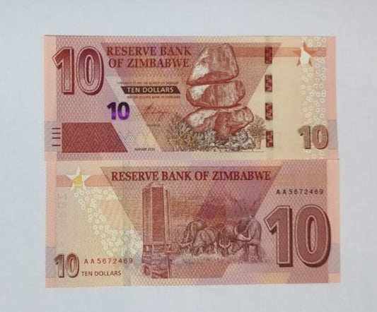 Zimbabwe 10 Dollars UNC 2020 P103 - ZealHobbieZ