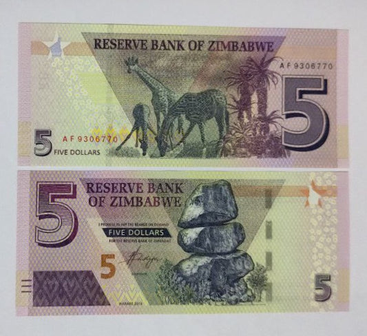 Zimbabwe 5 Dollars UNC 2019 P102 - ZealHobbieZ