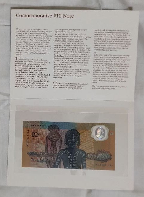 Australia 10 dollar 1988 Ten Dollar Folder Bicentennial AA serials UNC polymer with folder