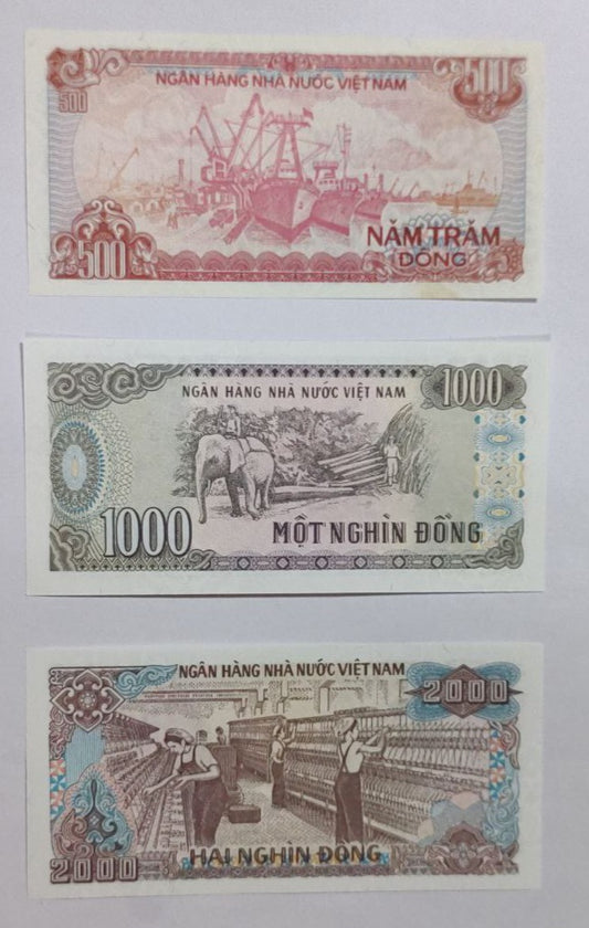 Vietnam 500 ,1000 and 2000 dong set