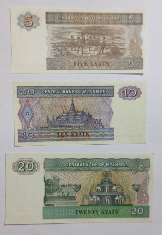 Myanmar set 5,10 and 20 Kyat SET