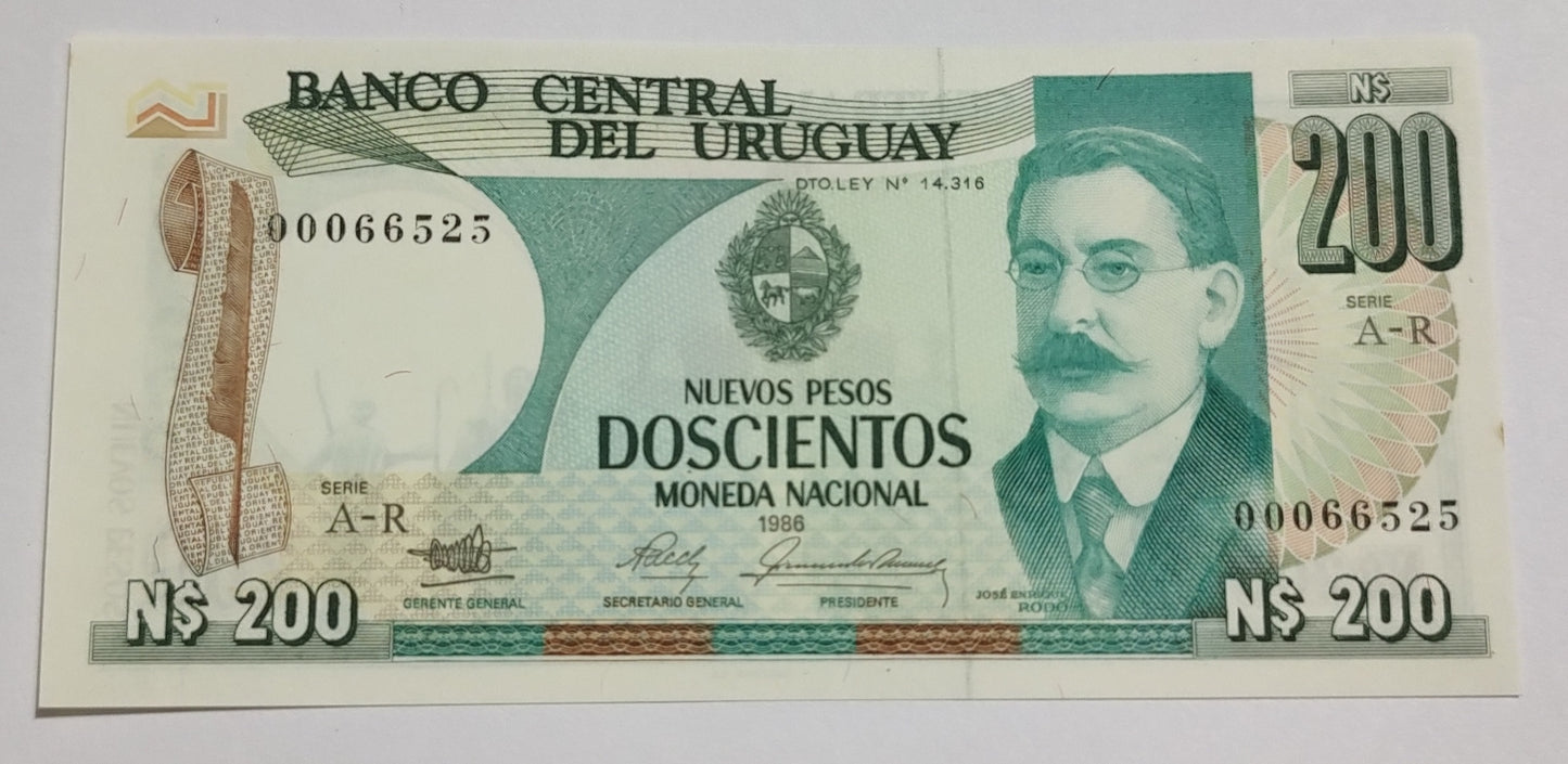 Uruguay 200 Nuevos Pesos 1986 P66  UNC