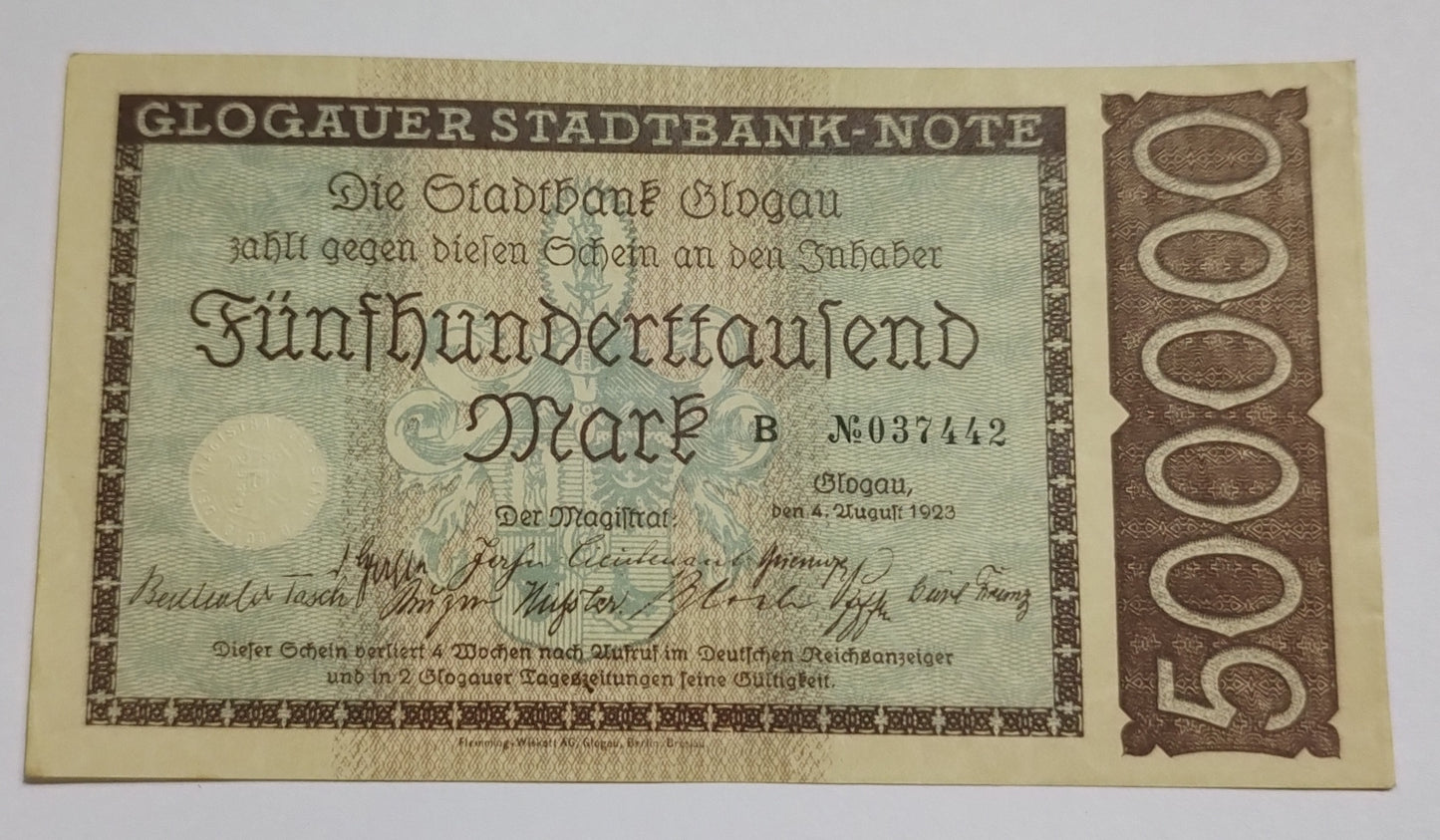 Germany notgeld Local banknote (Glogau) 500000 Mark 1923 UNC