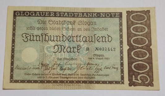 Germany notgeld Local banknote (Glogau) 500000 Mark 1923 UNC