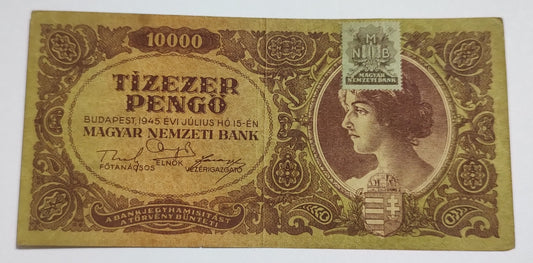 Hungary 10000 Pengo 1945 with stamp N1 Used