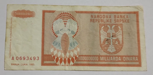 Republic of Srpska (Bosnia and Herzegovina) 1000 000 000 1993 P147 used