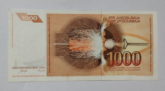 Yugoslavia 1000 Dinara 1990 P107 tesla UNC
