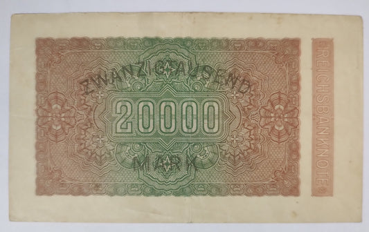 Germany 20000 mark Reichsbanknote 1923 P85a Used N2 (Series LV)