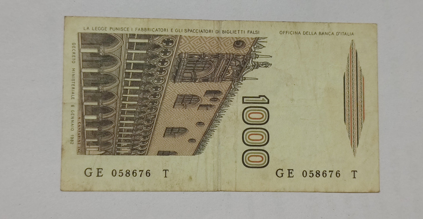 Italy 1000 Lira P109b Used - World Bank note collection
