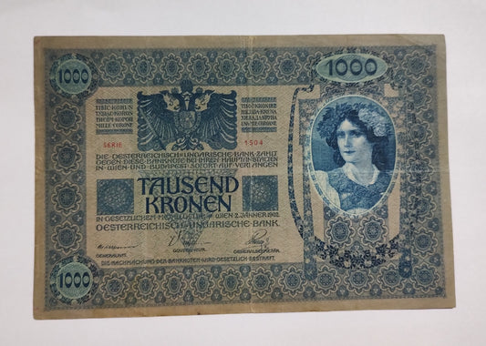 Austria 1000 Kronor 1919 P59 N2 - Used Banknote (overprint note)